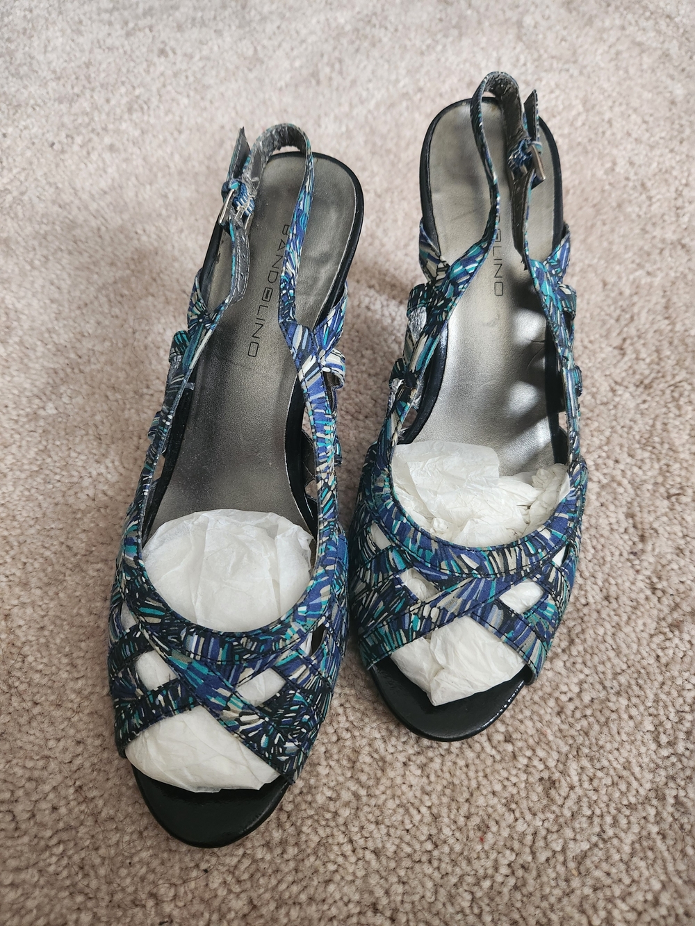 Blue Patterned Slingback Sandals - Comfortable Women's Shoes